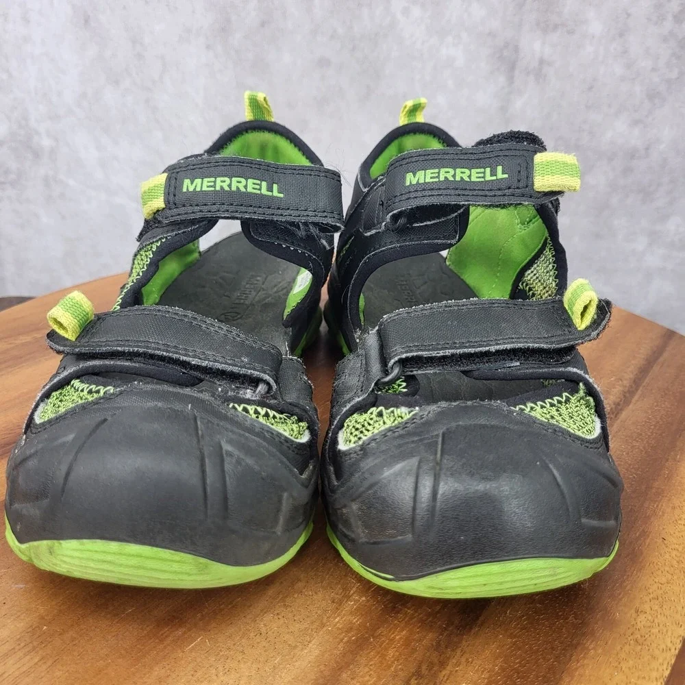 Merell Hydro Rapid Shoes Boys 4 M Black Green Leather Water Hiking Sport Sandals